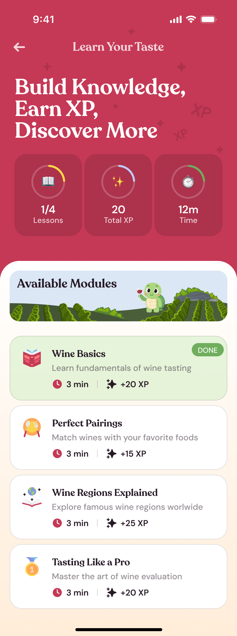 Learn Your Taste Screen